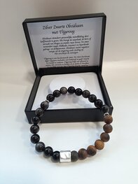 Herenarmband natuurstenen zilver zwarte Obsidiaan met Tijgeroog