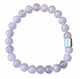 Herenarmband Rozenkwarts 8 mm met matzilverkleur kraal