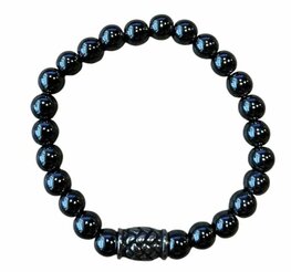 Heren armband  8 mm Hematiet met vlecht kraal