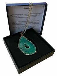 Dames ketting (goudkleurig) met ruwe groene Agaat natuursteen