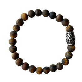Heren armband  8 mm Tijgeroog mat met vlecht kraal