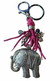 Tas- sleutelhanger Olifant met fuchsia veter