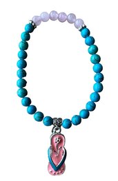 Dames armband Rozenkwarts en Turquoise 6 mm met slipper bedel Dames armband Rozenkwarts en Turquoise 6 mm met slipper bedel