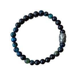 Dames armband zwarte Obsidiaan en blauwe Tijgeroog 6 mm met basic kraal Dames armband zwarte Obsidiaan en blauwe Tijgeroog 6 mm met basic kraal