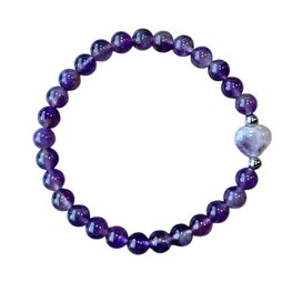 Dames armband Amethist 6 mm met hart kraal