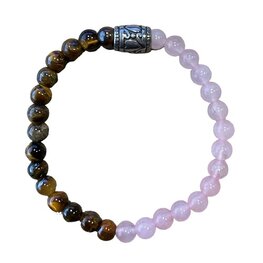 Dames armband Tijgeroog en Rozenkwarts 6 mm met basic kraal