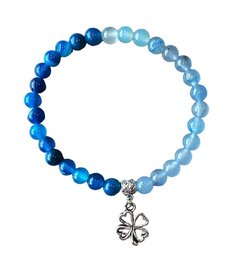 Dames armband Bandagaat en blauwe Agaat 6 mm met klaver bedel