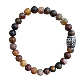 Dames armband Picasso Jaspis koffie bruin 6 mm met basic kraal