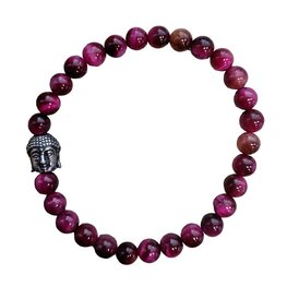 Dames armband Fuchsia Tijgeroog 6 mm met Boeddha kraal