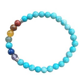 Dames armband Turquoise 6 mm met Chakra kleuren Dames armband Turquoise 6 mm met Chakra kleuren