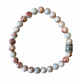 Dames armband Red Veined White Onyx 6 mm met basic kraal Dames armband Red Veined White Onyx 6 mm met basic kraal