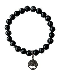 Dames armband Onyx 8 mm met Tree of Life bedel