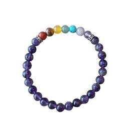 Dames armband Amethist 6 mm met Chakra kleuren Dames armband Amethist 6 mm met Chakra kleuren