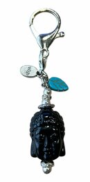Sleutelhanger Boeddha hoofd (zwart) met accessoires