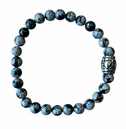 Dames armband Sneeuwvlok Obsidiaan 6 mm met basic kraal Dames armband Sneeuwvlok Obsidiaan 6 mm met basic kraal