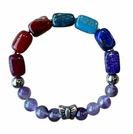 Dames armband Regenboog Agaat met RVS vlinder kraal