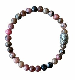 Dames armband Rhodoniet 6 mm met basic kraal Dames armband Rhodoniet 6 mm met basic kraal