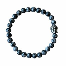 Dames armband Sneeuwvlok Obsidiaan 6 mm met Boeddha kraal