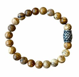 Heren armband gele Jaspis 8 mm met vlecht kraal Heren armband gele Jaspis 8 mm met vlecht kraal
