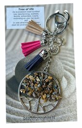 Tassen/sleutel hanger Levensboom met Tijgeroog