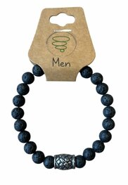 Heren armband Lava steen 8 mm met vlecht kraal