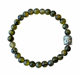 Dames armband Dragon Veins Agaat (groen) 6 mm met Boeddha kraal