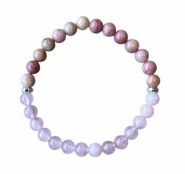 Dames armband Rozenkwarts en Rhodochrosiet 6 mm