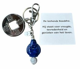 Lach Boeddha met munt (donkerblauw)