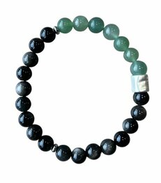 Herenarmband natuurstenen zilver zwarte Obsidiaan met Aventurijn
