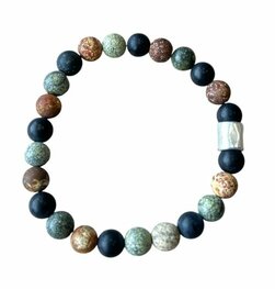Herenarmband natuurstenen Onyx met gele Jaspis en Zoïsiet