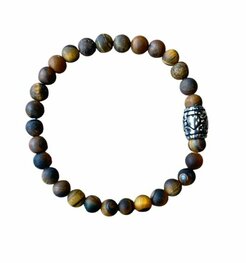 Dames armband Tijgeroog mat 6 mm met basic kraal Dames armband Tijgeroog mat 6 mm met basic kraal