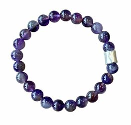 Heren armband 8 mm Amethist met matzilverkleur kraal