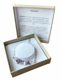 Zilverkleurige schakel armband met split natuursteen Amethist Zilverkleurige schakel armband met split natuursteen Amethist