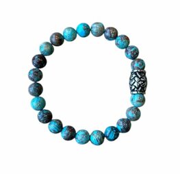 Dames armband Picasso Jaspis blauw 8 mm met Vlecht kraal (19 cm) Dames armband Picasso Jaspis blauw 8 mm met Vlecht kraal (19 cm)