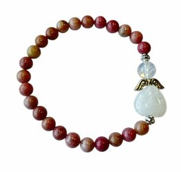 Dames armband Rhodochrosiet 6 mm met beschermengel Dames armband Rhodochrosiet 6 mm met beschermengel