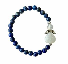 Dames armband Lapis Lazuli 6 mm met beschermengel Dames armband Lapis Lazuli 6 mm met beschermengel