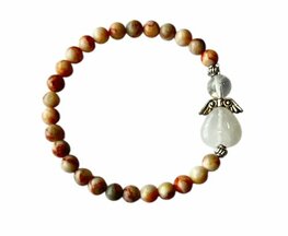 Dames armband Red Veined White Onyx 6 mm met beschermengel Dames armband Red Veined White Onyx 6 mm met beschermengel