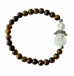 Dames armband Tijgeroog 6 mm met beschermengel Dames armband Tijgeroog 6 mm met beschermengel