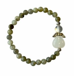 Dames armband Labradoriet 6 mm met beschermengel Dames armband Labradoriet 6 mm met beschermengel