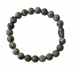 Heren armband 8 mm Picasso Jaspis grijs met Boeddha kraal Heren armband 8 mm Picasso Jaspis grijs met Boeddha kraal