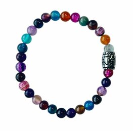 Dames armband Agaat multi kleuren 6 mm met basic kraal Dames armband Agaat multi kleuren 6 mm met basic kraal